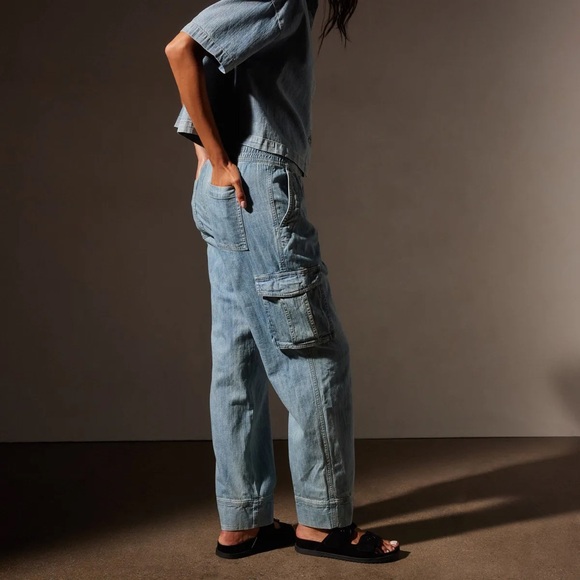 JAMES PERSE Washed Denim Cargo Pant Blue Jeans - Bleach Wash Size 0 (XS) - Picture 2 of 16